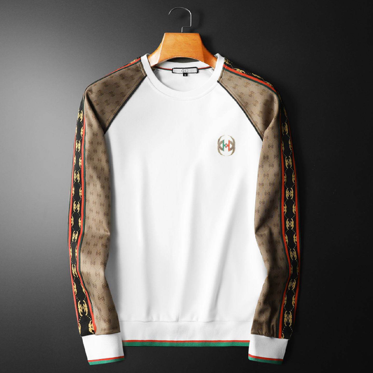 秋季潮牌修身圆领恤男士纯棉印花大码打底衫欧洲站潮牌长袖卫衣潮