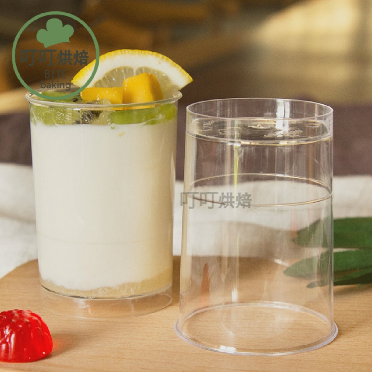 塑料杯创意布丁圆形带盖一次性直筒杯西点盆栽甜品台小慕斯杯透明