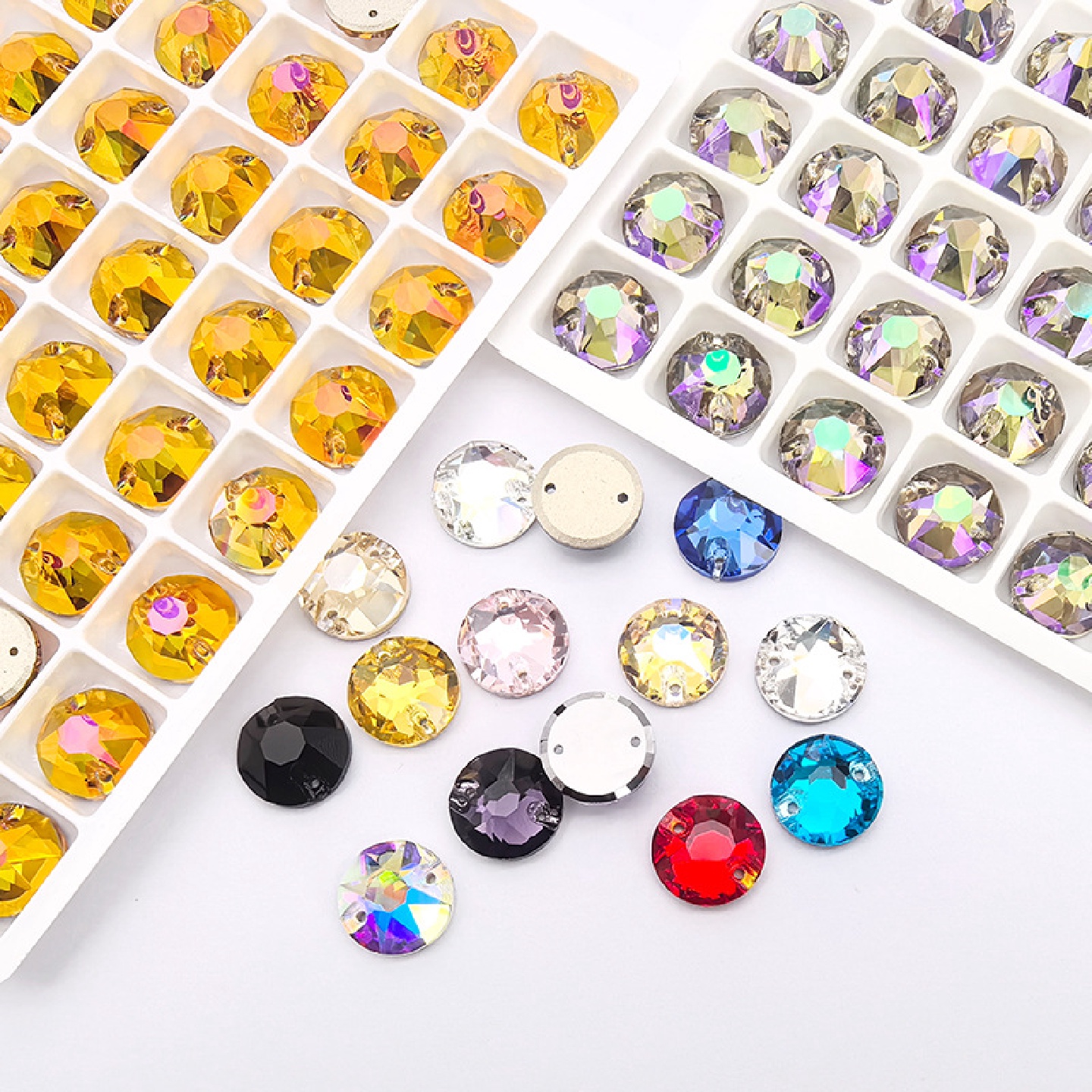 K9平底双孔压顶圆形手缝钻鞋包婚纱服装水晶饰品平扣手缝圆形钻