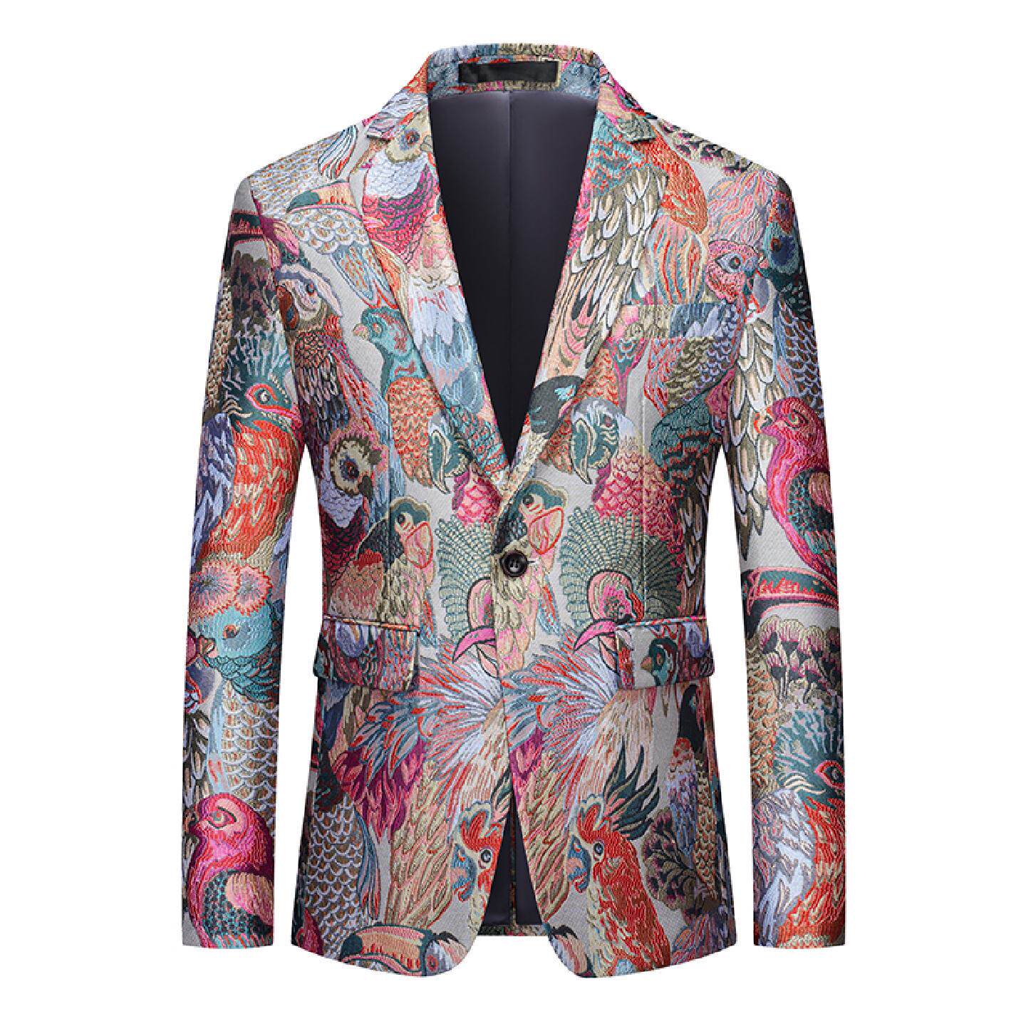 欧洲站西装外套男春秋季新款中国风修身大尺码宴会小众舞台提花西