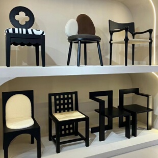 复古实木餐椅诧寂风家用设计师高颜值靠背凳子 中古风餐桌椅子法式