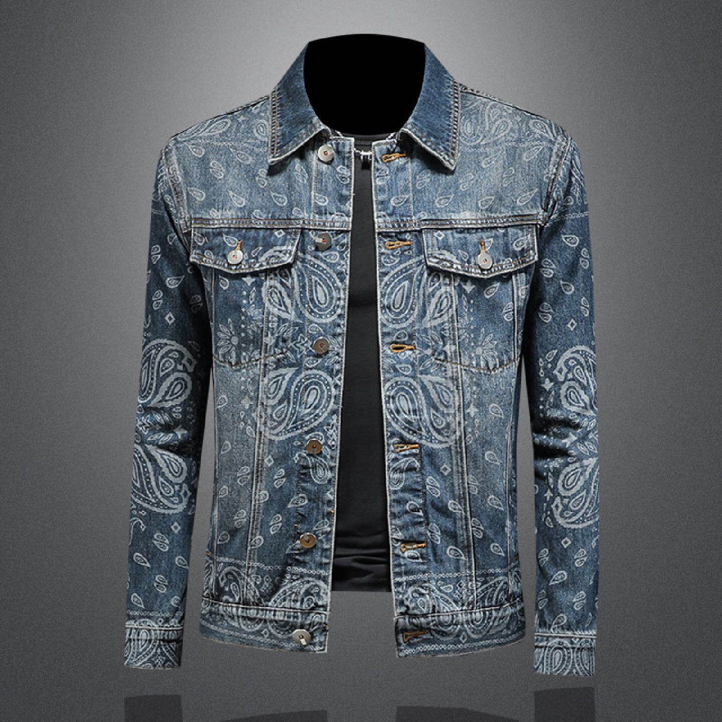2026欧洲站美式提花牛仔外套男士春秋季新款翻领休闲潮牌夹克上衣