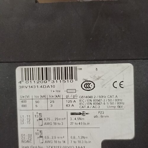 询价-马达保护断路器3RV14314DA10182