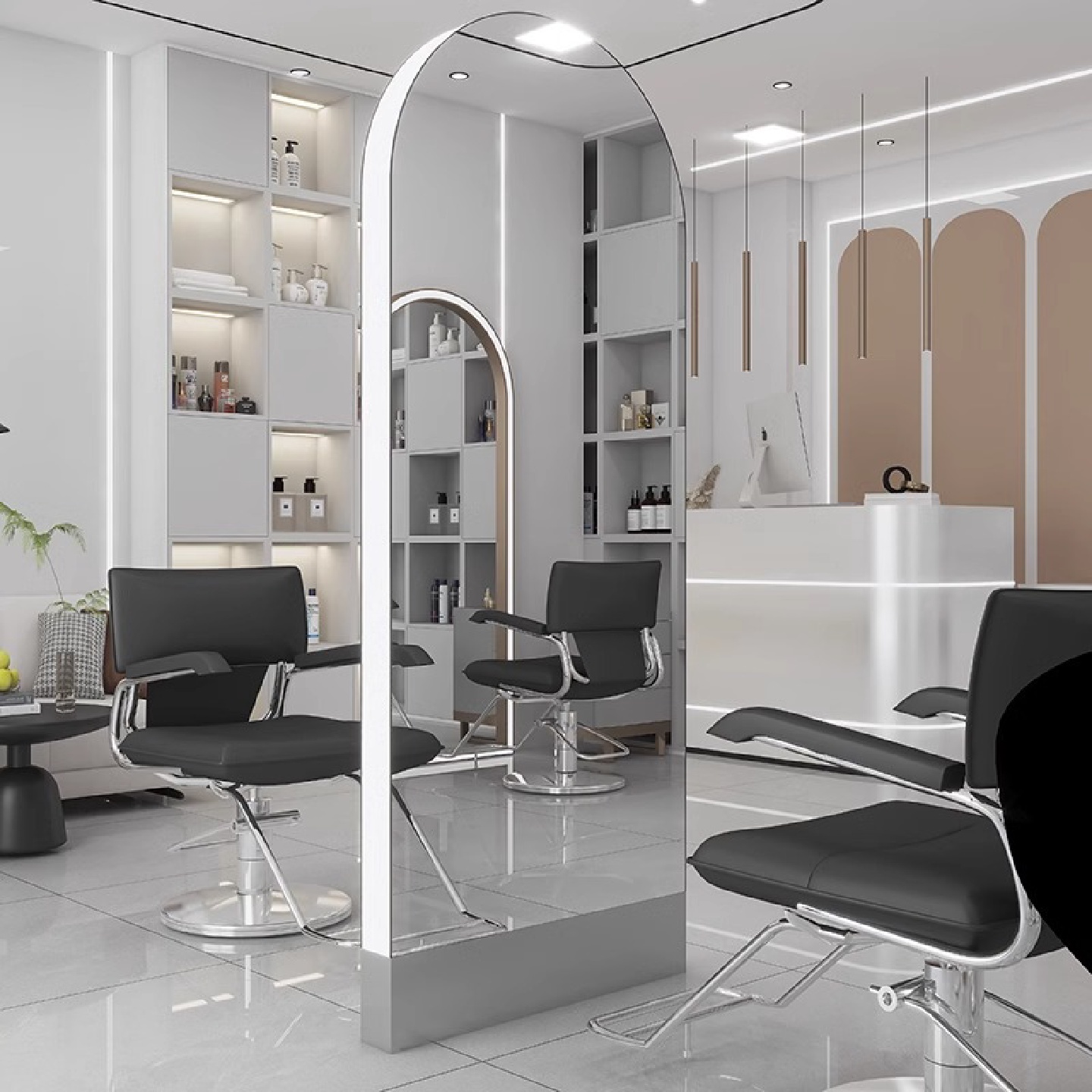 网红理发店镜台美发店单双面落地镜发廊专用剪发镜子影楼化妆镜子