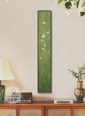 中古风绿色玄关装饰画画覆古竖版客厅挂画画法式高级长条桌面摆台