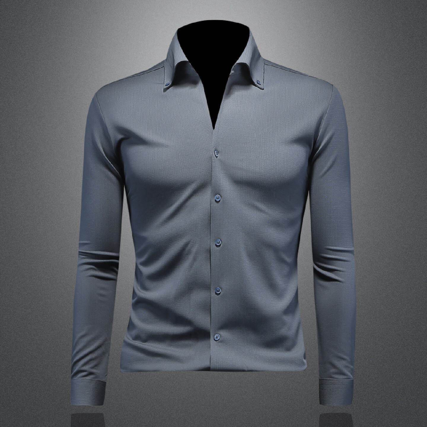 衬衫男长袖高级感休闲年春秋季新款领修身痞帅韩版无痕衬衣潮男装