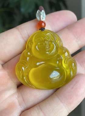 天然玉石冰透朝鲜黄弥勒佛吊坠岫玉大佛公挂件直播代发厂家批发