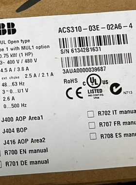 ABB变频器ACS310-03E-02A6-4 0.75KW~询价