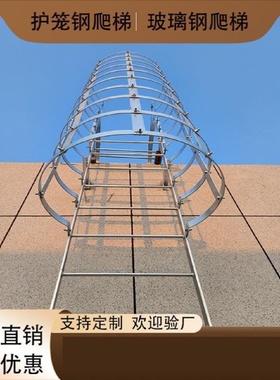 制作玻璃钢护笼爬梯污水池防腐直爬梯安全防护屋面上人检修钢爬梯