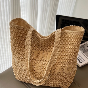 夏季 休闲通勤单肩托特包度假风沙滩包 大容量编织草编包女2025新款