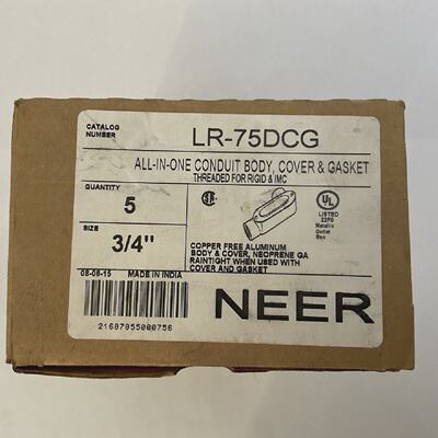 NEER LR75DCG ALLINONE CONDUIT BODY COVER  GASKET BOX OF 5