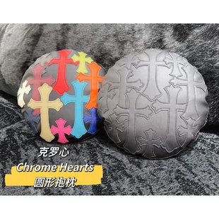 美式 沙发靠枕腰垫车载枕头 风个性 十字绣花圆形皮抱枕家居客厅软装