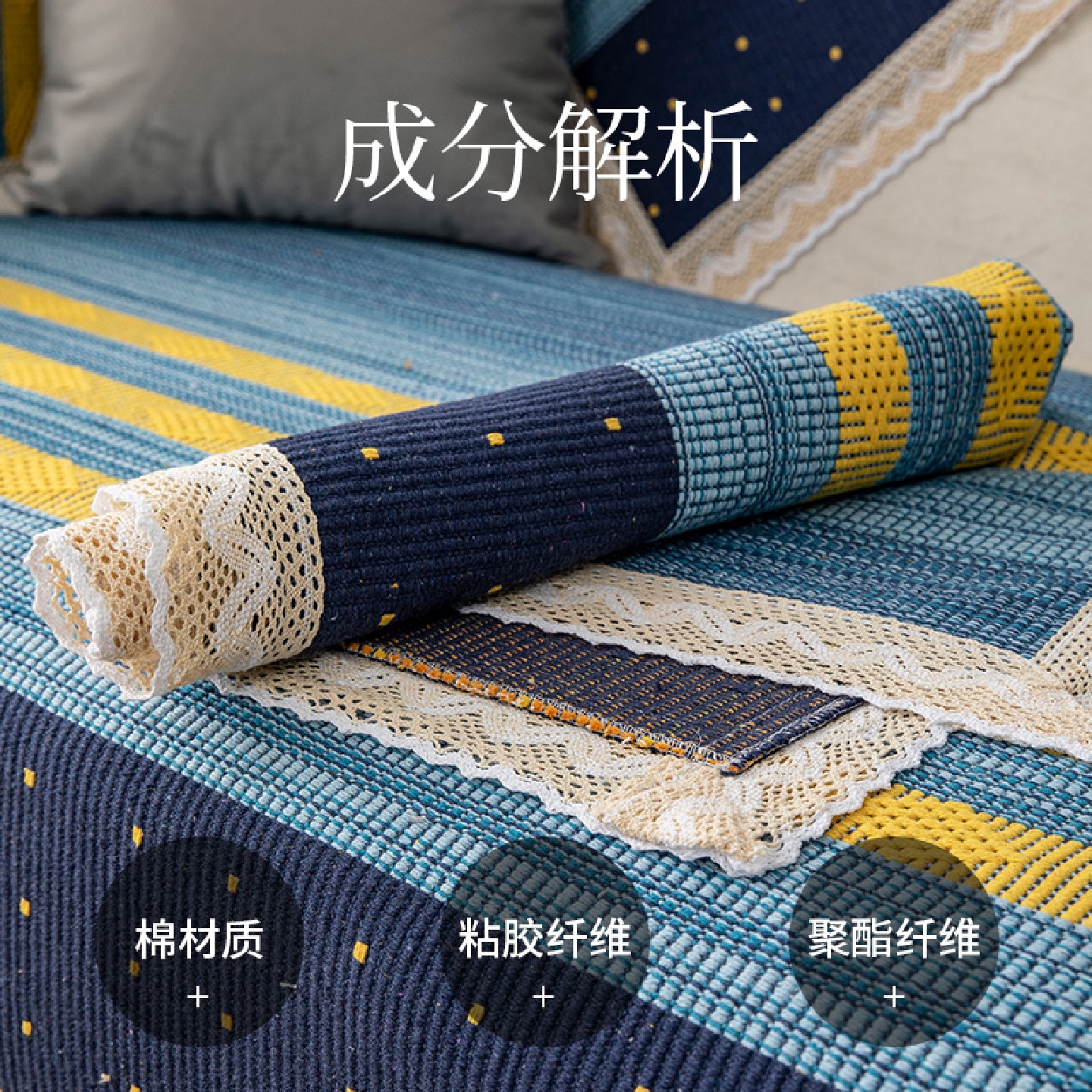 0J0星空蓝沙发垫套装贵妃组合沙发套罩四季通用沙发盖布巾棉麻沙