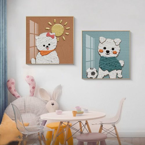 萌宠现代简约儿童房装饰画可爱动物卧室床头挂画男孩女孩房间壁画