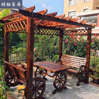 葡萄架庭院防腐木户外爬藤架子别墅室外实木亭子碳化简易花园凉亭