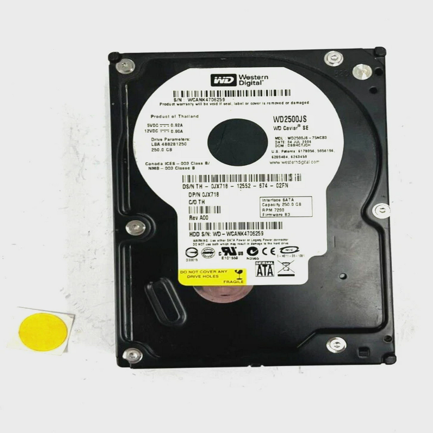 西部数字WD2500JS硬盘250GBRPM72008MBOAL4