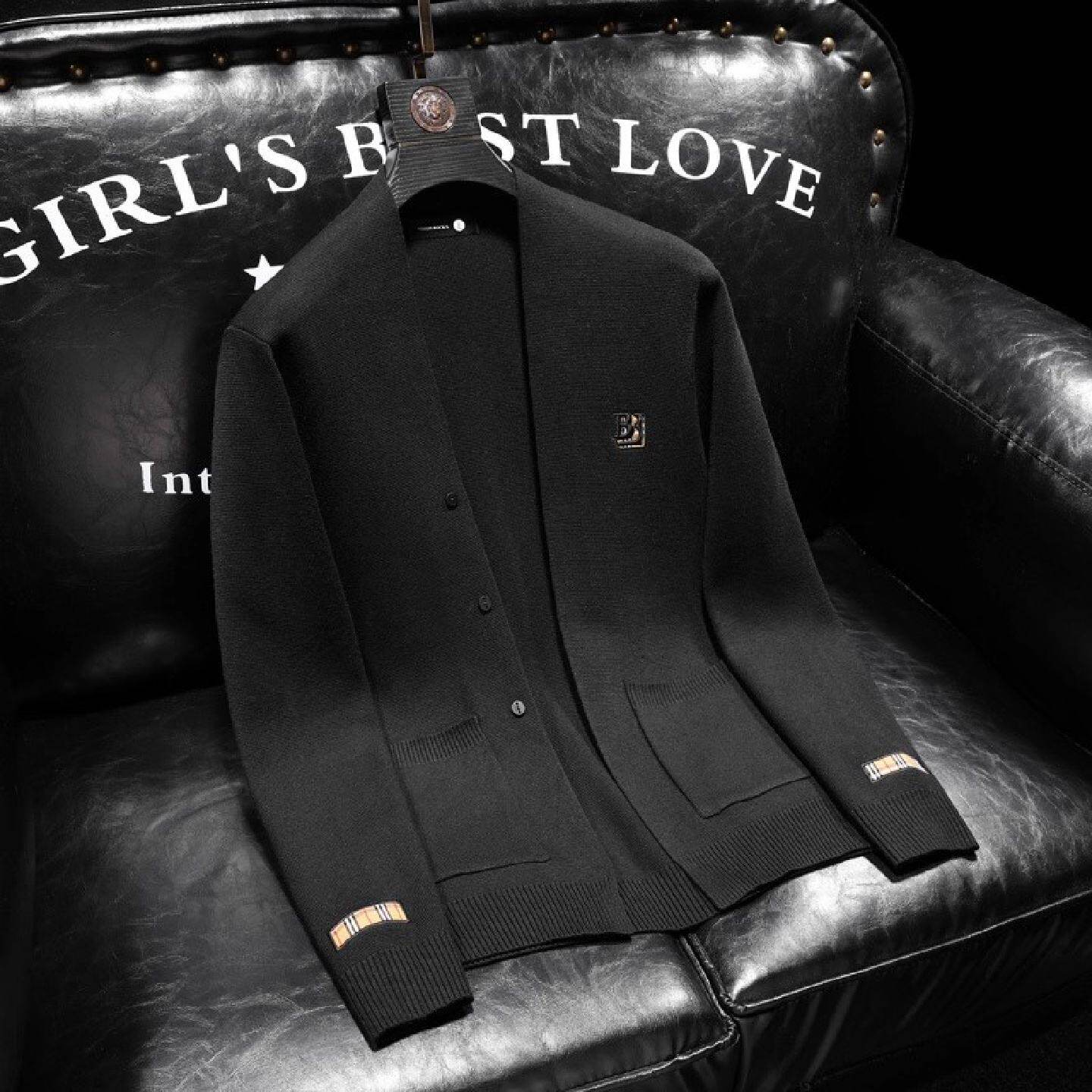 欧洲站潮牌简约轻奢格子针织毛衣外套男士韩版修身个性不起球开衫