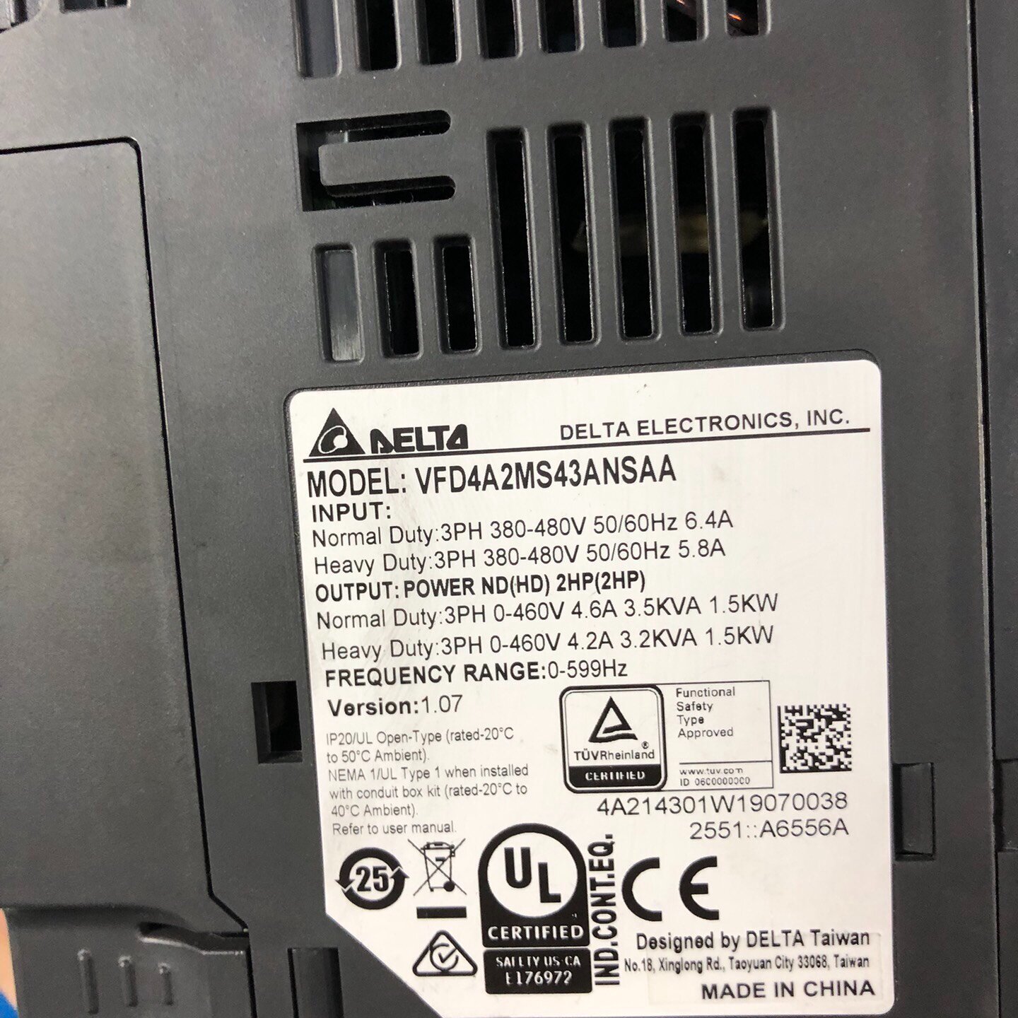 台达变频器VFD4A2MS43ANSAA1.5KW三相3-议价