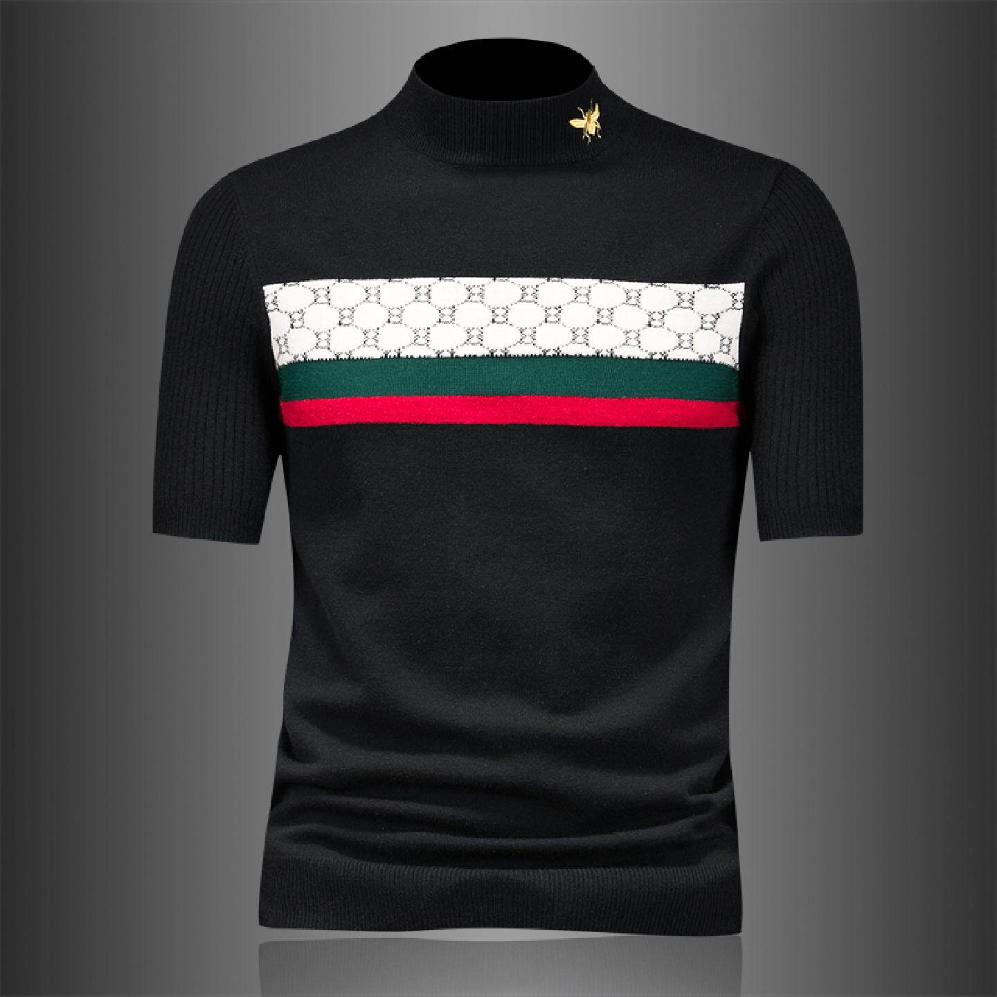 欧洲站半高领短袖羊毛衫男士秋冬季新款打底潮牌刺绣中领针织毛衣