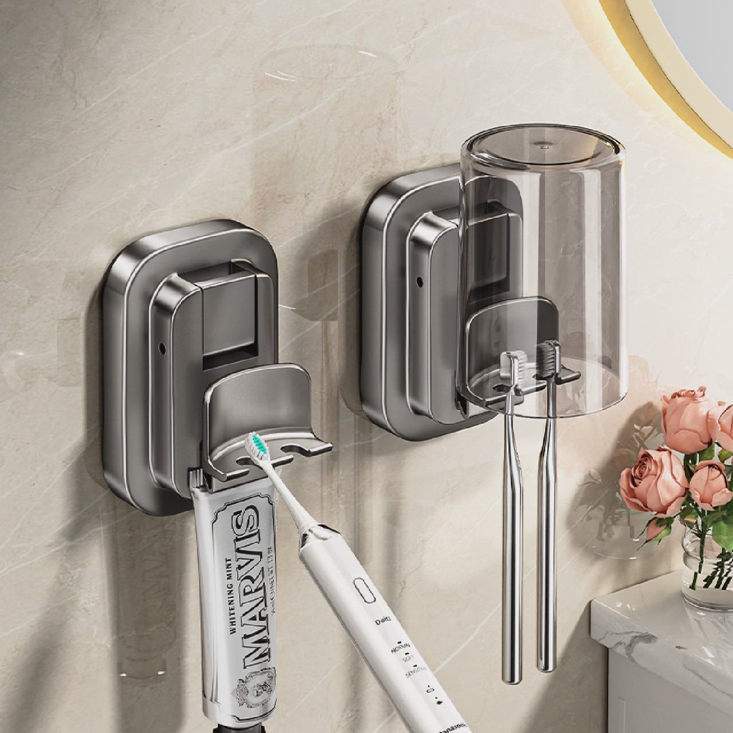 牙刷置物架免打孔卫生间漱口杯壁挂式家庭刷牙杯牙缸电动牙刷架子