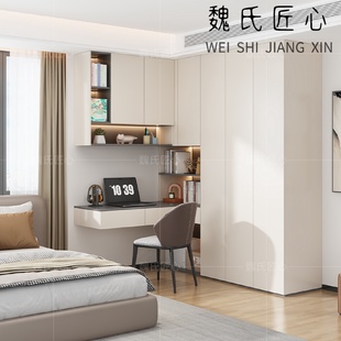 电脑桌衣橱平开门衣柜 衣柜转角书桌一体拐角书柜带实木组合新款