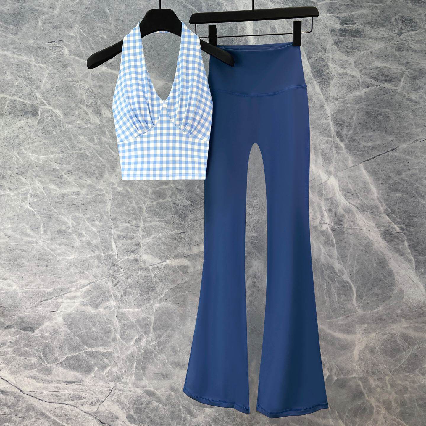 健身服女套装高级感带胸垫运动胸衣喇叭裤性感美背春夏时尚瑜伽服