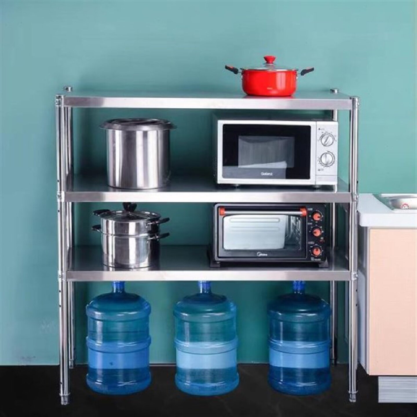 加厚不锈钢洗衣机置物架落地多层微波炉阳台收纳层架置物架高脚货