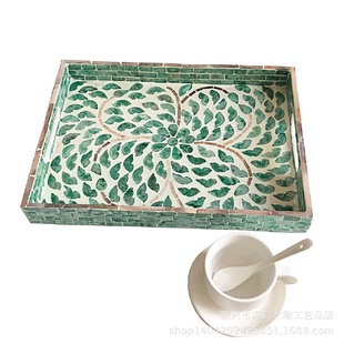 北欧ins风轻奢贝壳托盘方形家用客厅茶几彩贝花色茶盘收纳置物盘