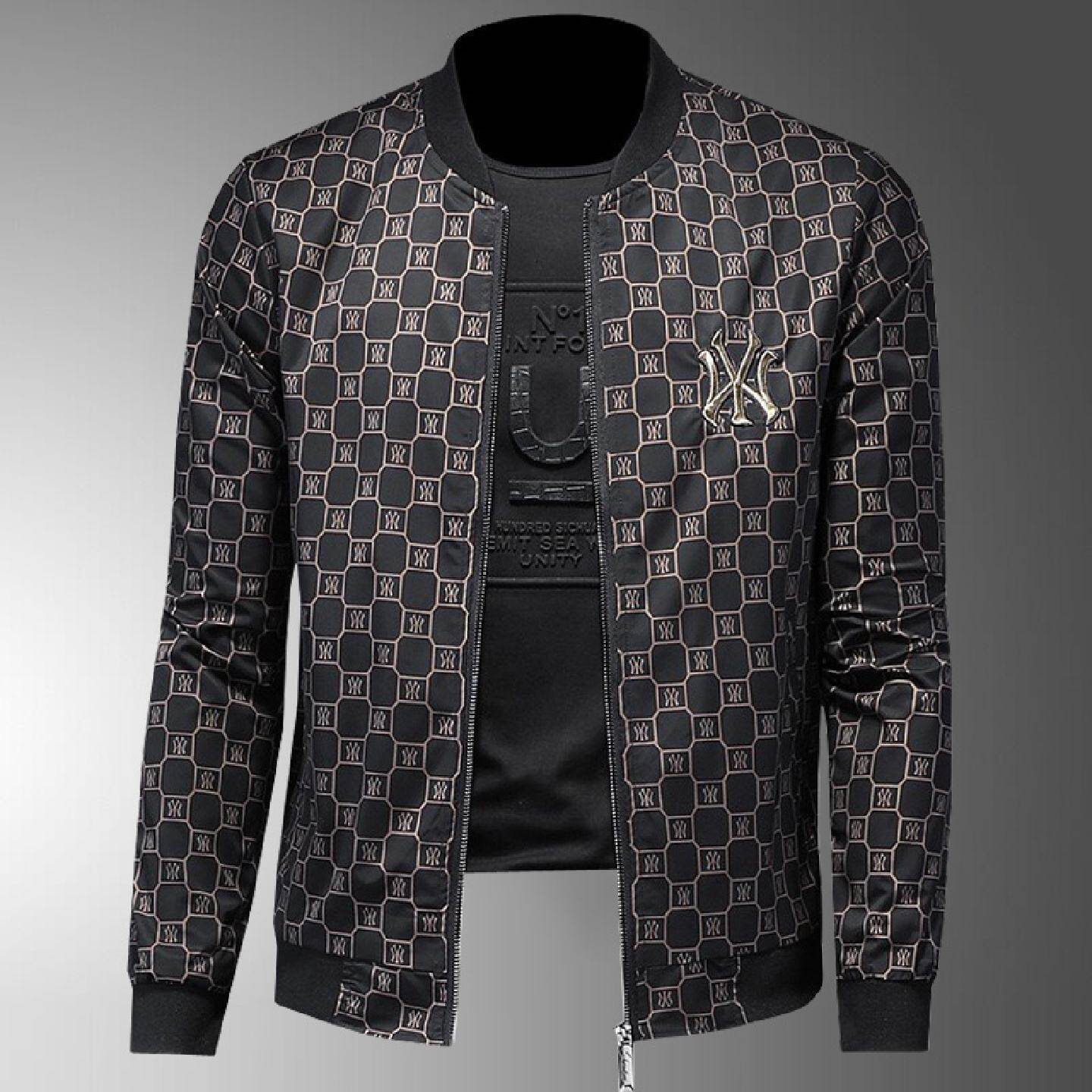 秋季薄款立领夹克男装潮牌刺绣印花韩版修身棒球服轻奢外套男潮男