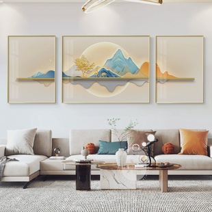 现代轻奢大气客厅三联挂画寓意靠山壁画2021高端沙发背景墙装 饰画