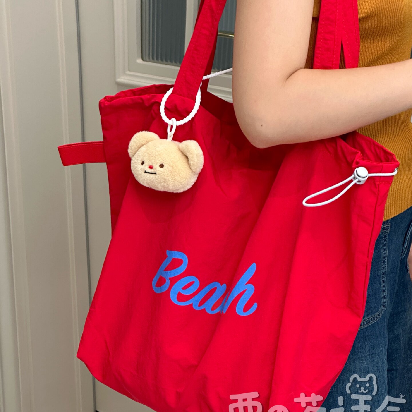 旅游轻便红色单肩包包女日系ins风学生党通勤托特包大容量帆布袋