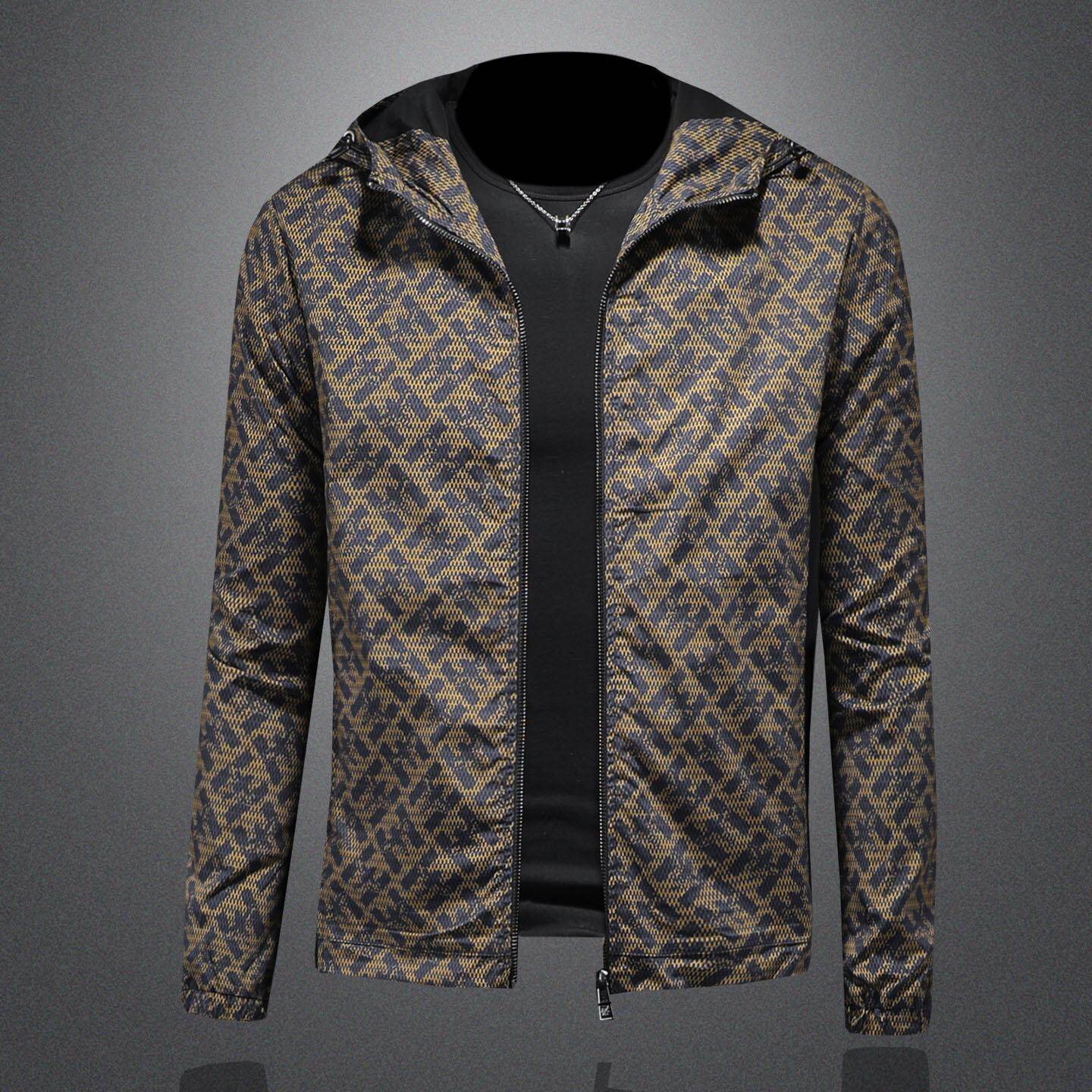 欧洲站连帽夹克男士时尚轻奢秋冬新款印花高级感外套潮牌帅气上衣