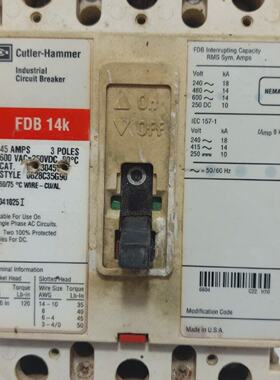 Cutler Hammer FDB 14k Industrial Circuit Breaker 45A 3Pole 6