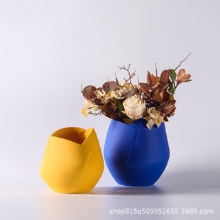 饰品 简约卡莱因蓝陶瓷花瓶摆件样板房客厅玄关餐桌插干花器家居装