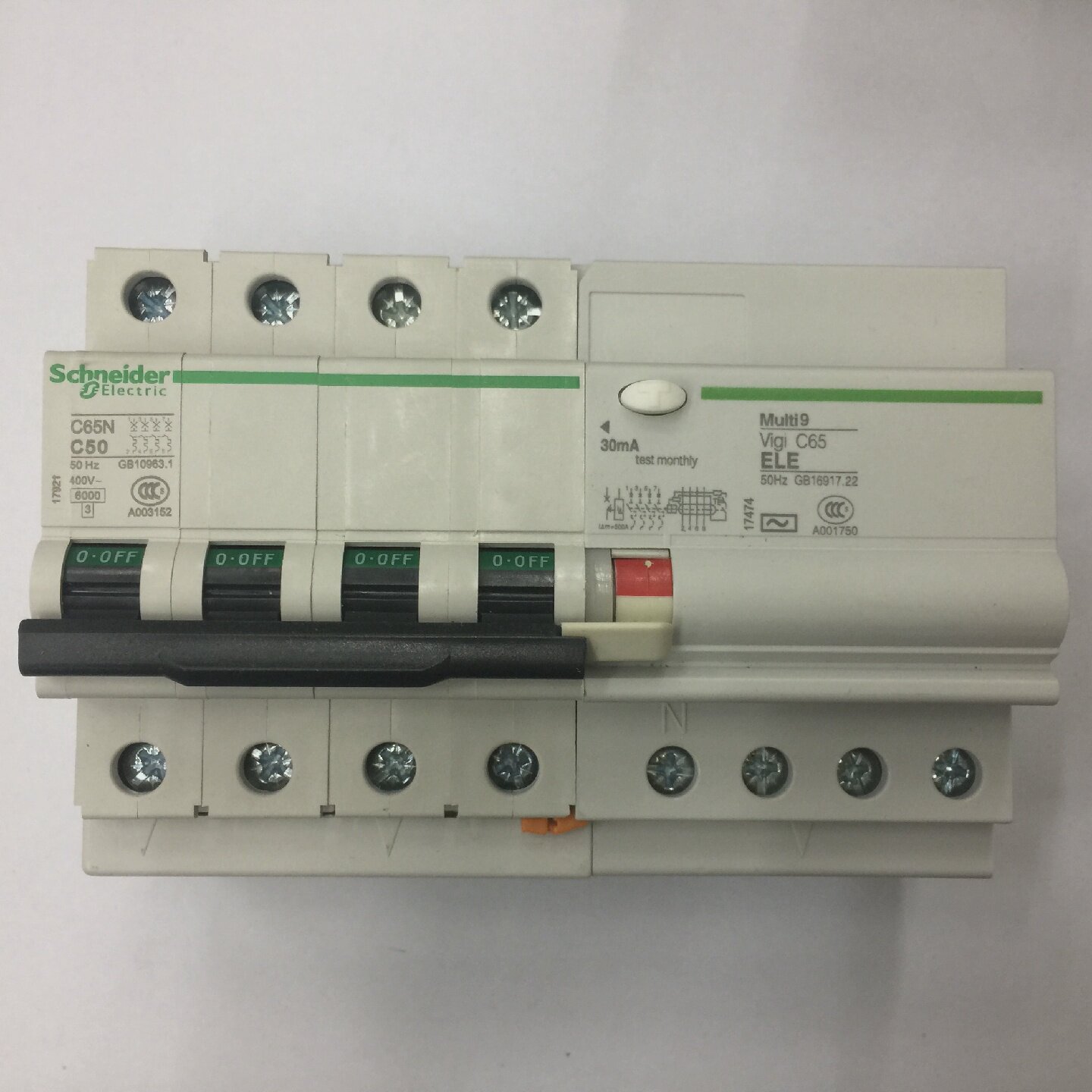 询价原装正品C65N4PC5030mA施耐德带剩余电流动作保护小型漏电开