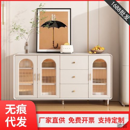 奶油风餐边柜现代简约白色厨房柜子储物柜家用客厅边柜收纳置物柜