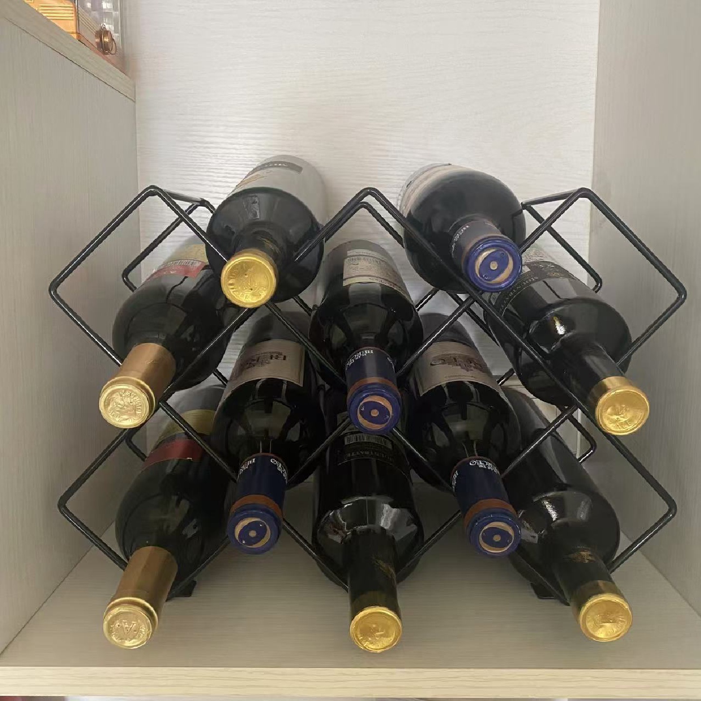 简易高档红酒架摆件家用创意网格葡萄酒展示架酒柜斜放红酒置物架
