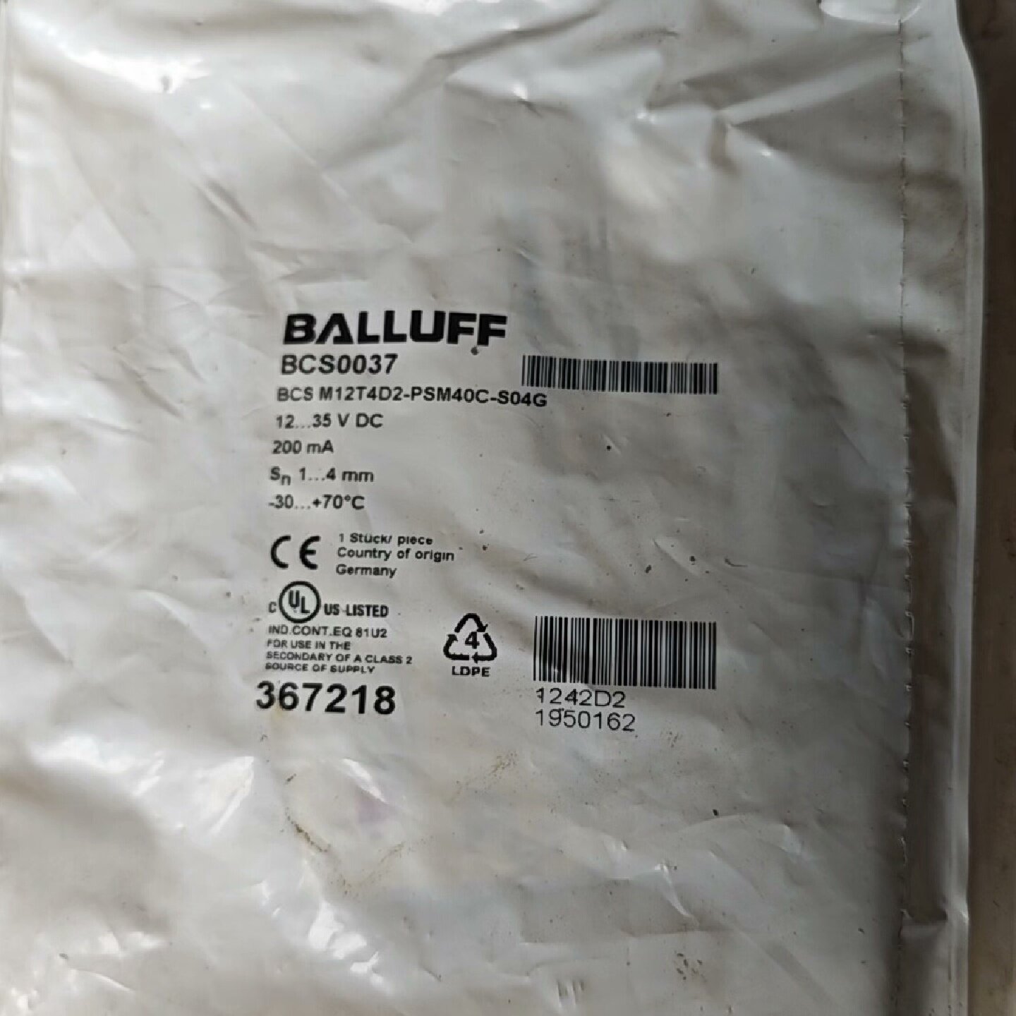 巴鲁夫BALLUFF传感器BCS0037BCSM12T4询价