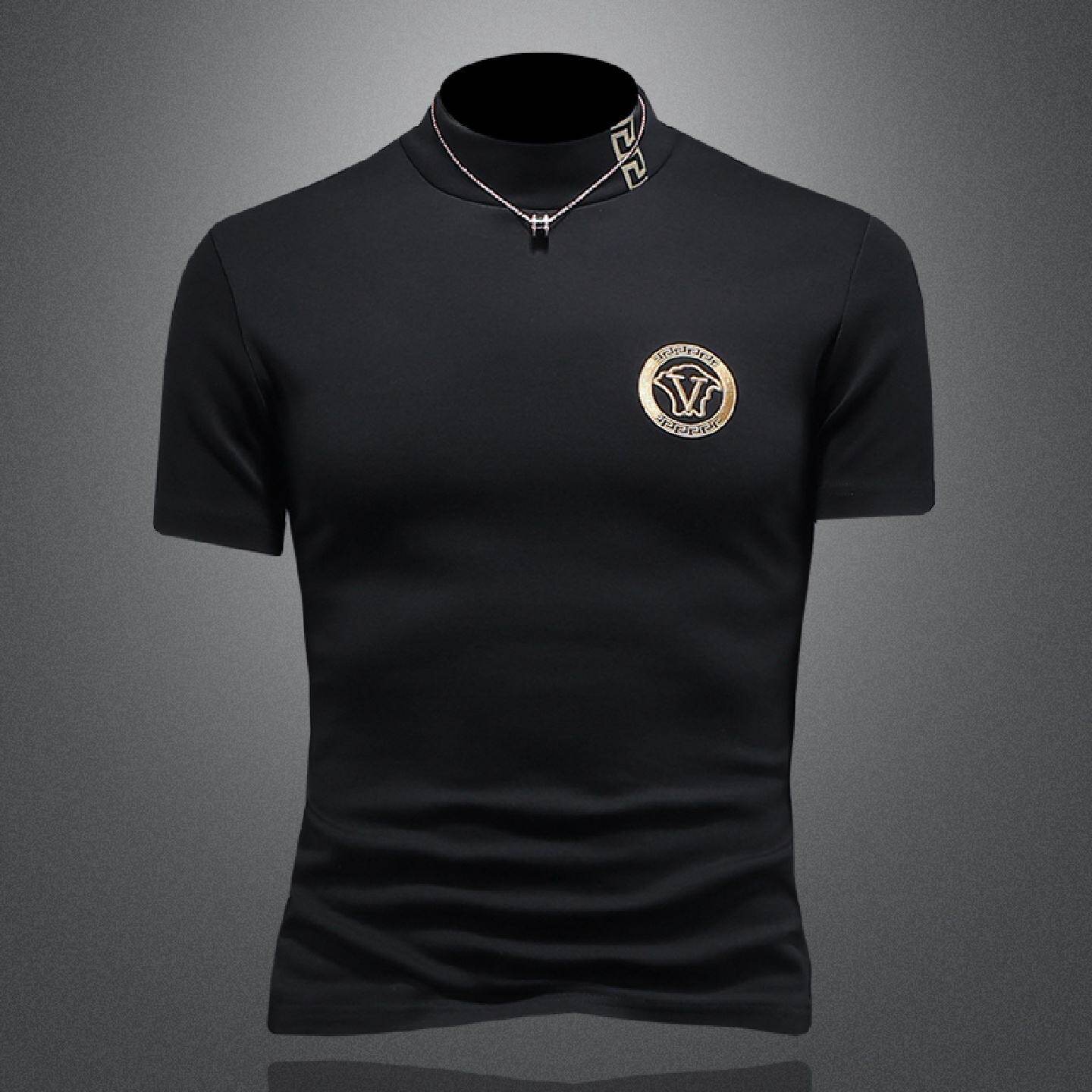 欧洲站纯棉短袖恤男士秋冬新款时尚简约加厚半高领内搭打底衫潮潮