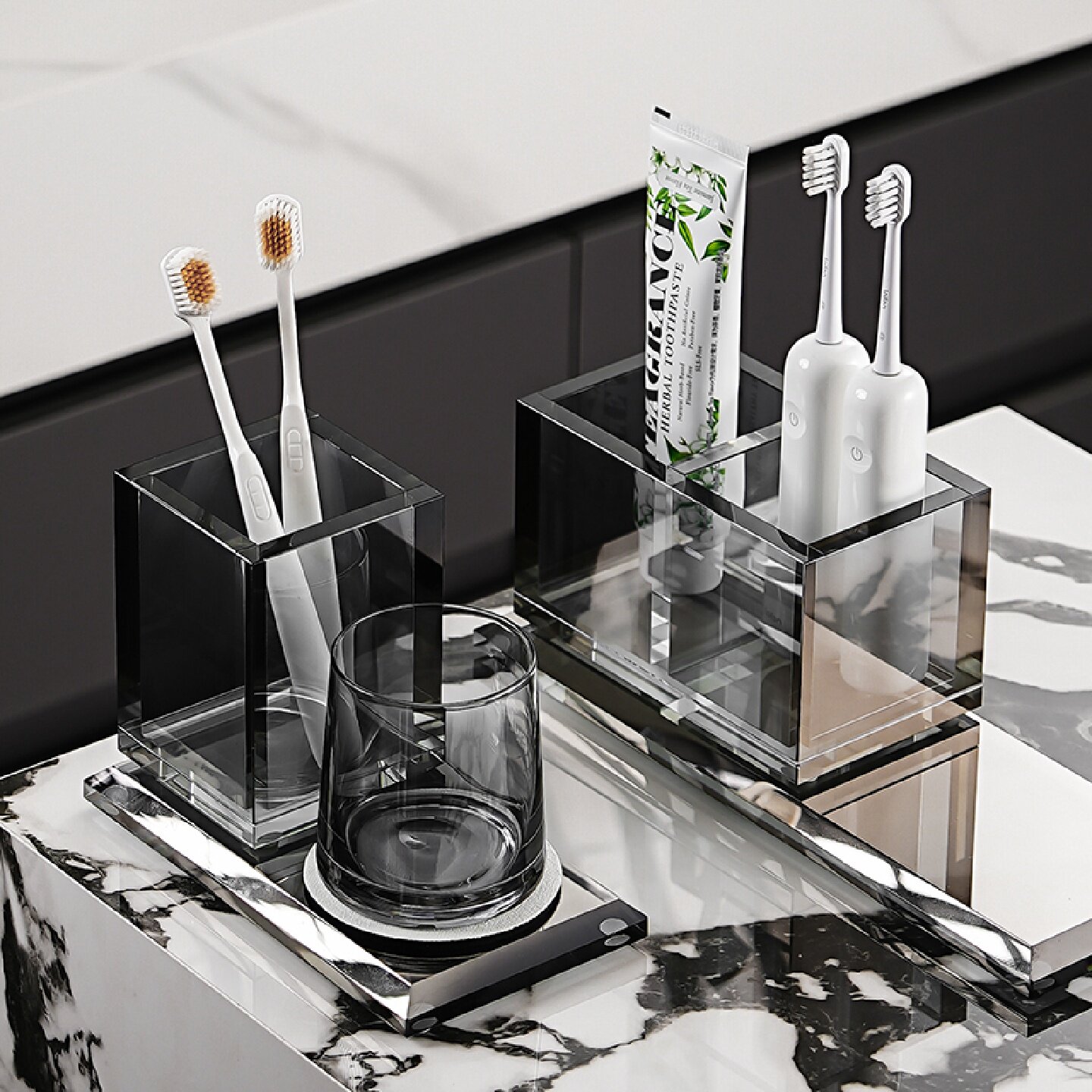 家用水晶玻璃单人牙刷架洗漱口杯架置物架极简风卫生间梳子收纳筒