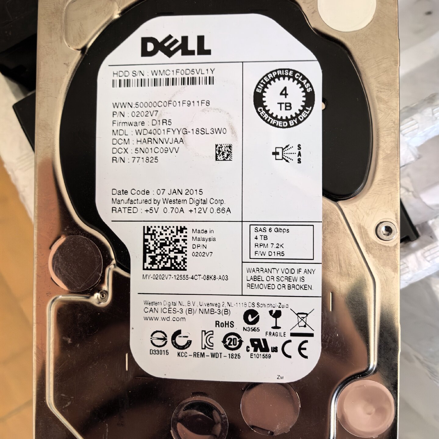 戴尔DELL4TB企业级硬盘型号WD4001FYYG1议价