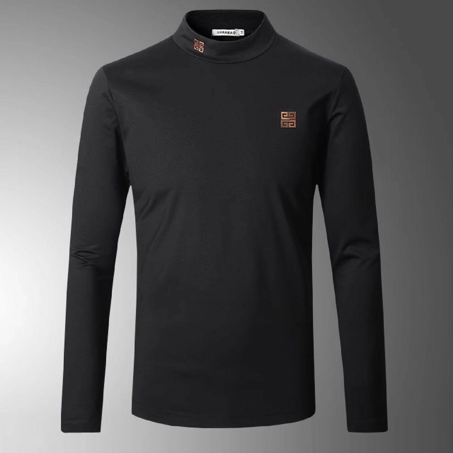 欧洲站轻奢男装丝光棉长袖恤半高领打底衫薄绒中领内搭体恤小衫潮