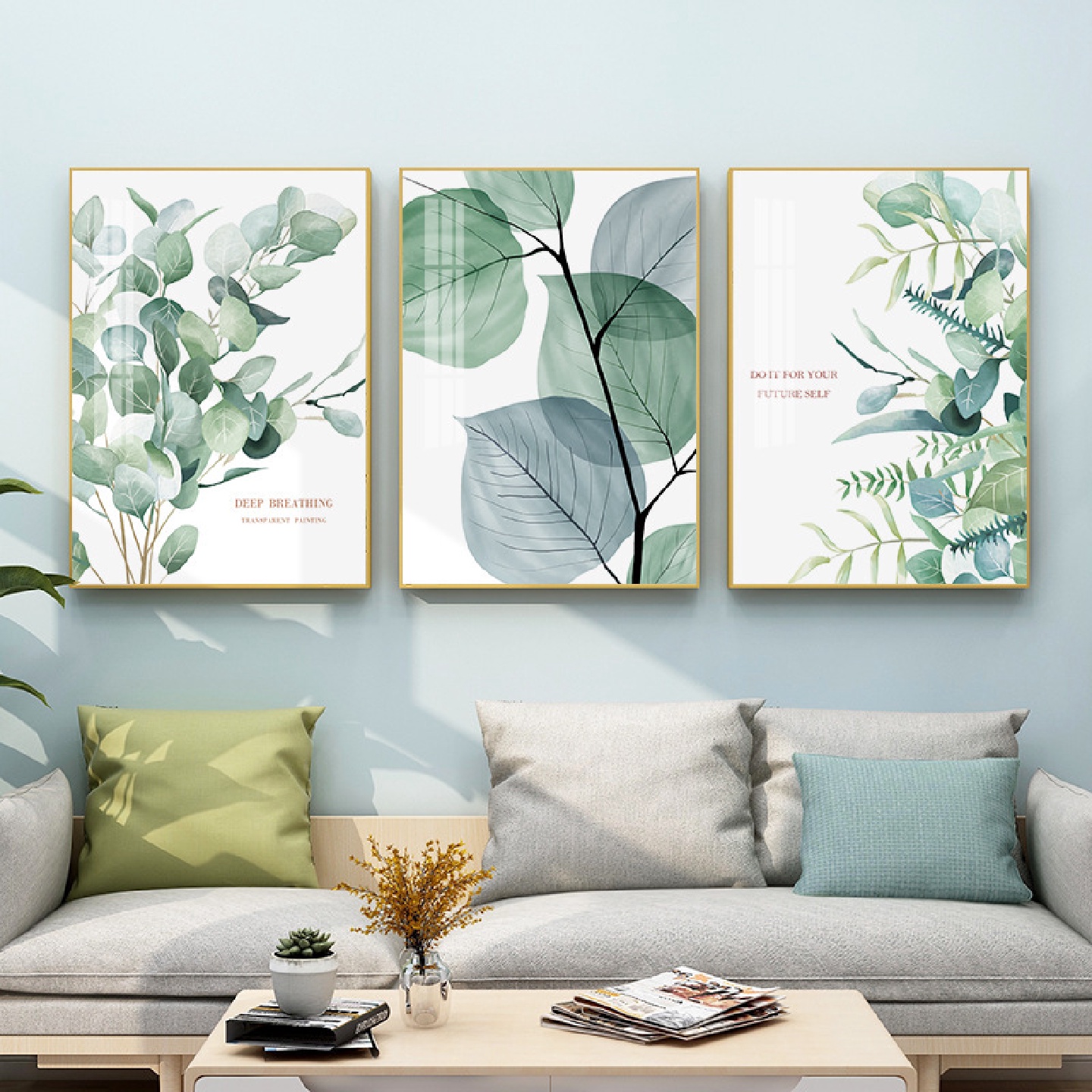 北欧风格客厅小清新绿色植物装饰画现代简约树叶叶子挂画墙面壁画图片
