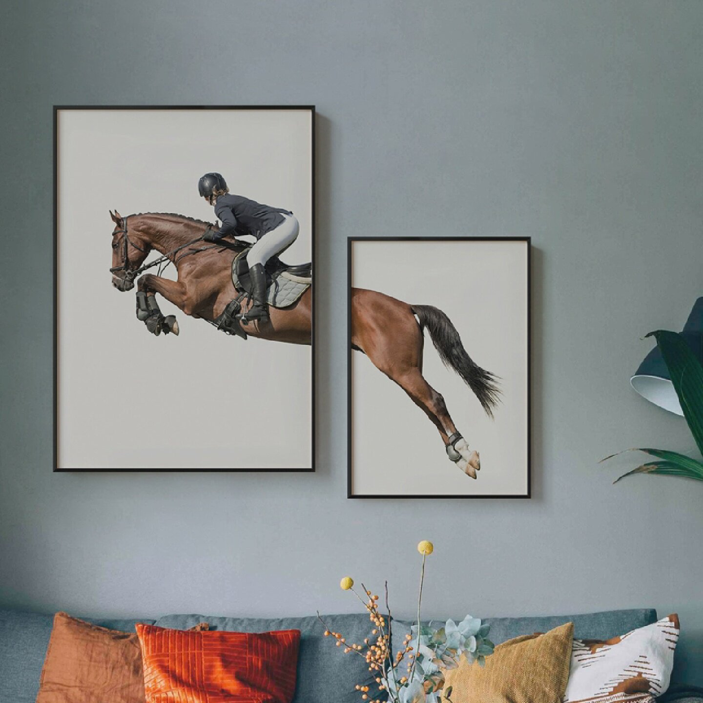 墙蛙现代简约书房装饰画办公室挂画马到成功客厅沙发背景墙组合画