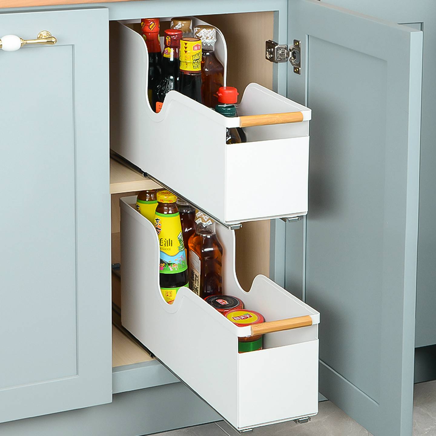 厨房窄缝拉篮极窄橱柜内置物架抽拉式调料架深柜收纳抽屉式免安装