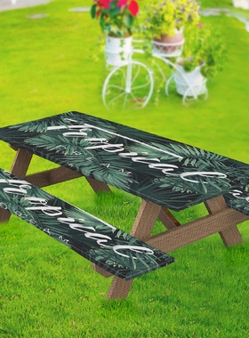 野餐桌套连长椅套3件套弹性贴合桌布露营桌座布户外防水桌布套8