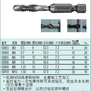 0.8mm50805 SATA世达工具5件套高速钢复合丝锥钻M5