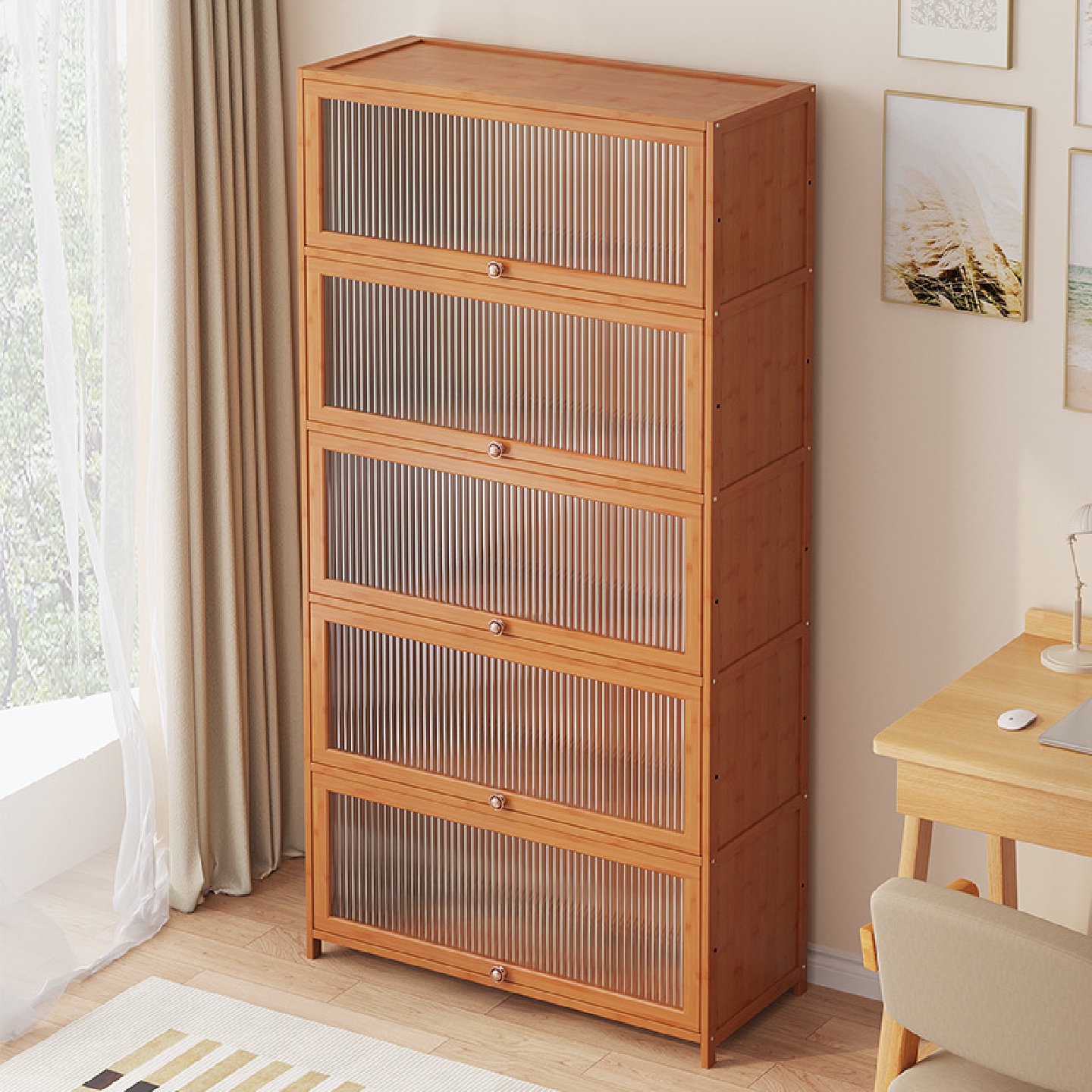 书柜带门现代简约防尘格子柜组合立柜储物柜置物儿童书架落地实木