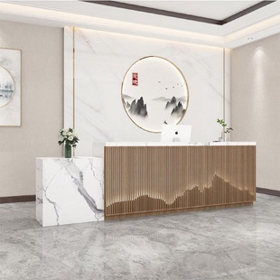 现代中式简约美容院养生会所商用收银柜台民宿酒店公司前台接待吧