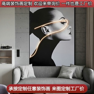 饰画现代轻奢玄关挂画直播间落地画北欧客厅壁画 LED灯发光人物装